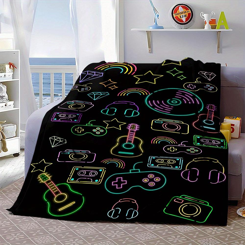 Rock 'n' Roll Guitar Print Blanket - Reversible Flannel Throw for Music Lovers, All-Season Comfort & Retro Music Vibes