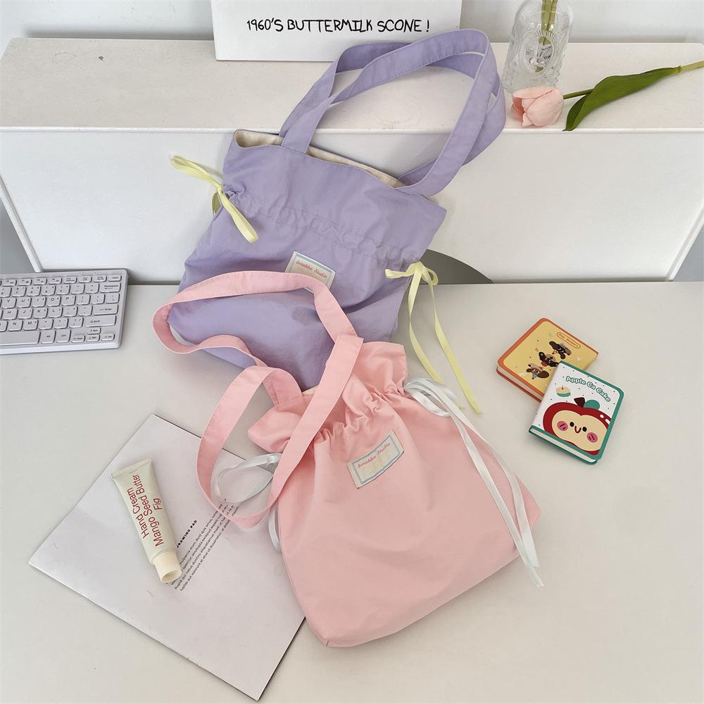 58 New Canvas Bag Large Capacity Small Fresh Solid Color Shoulder Tote Bag Commuter Bag Women