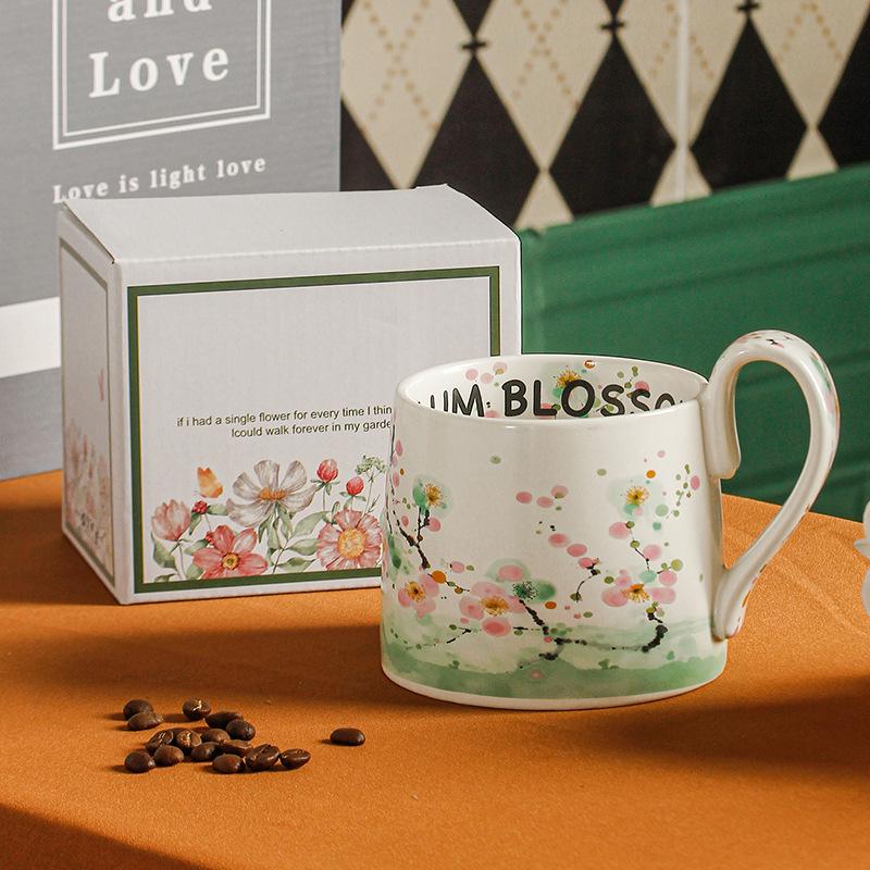 Large Capacity Hand-Painted Cartoon Flower Ceramic Mug - Souvenir Coffee & Water Cup