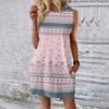 Women's Casual And Fashionable Round-neck Sleeveless Printing Mid Length Dress