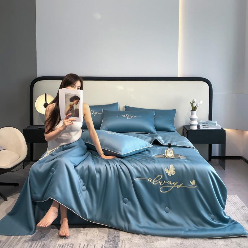 Summer Thin Duvet Silky Comforter Luxury Style Blanket Machine Washable Quilt Single/Double Bedspread (Pillowcase Need Order)