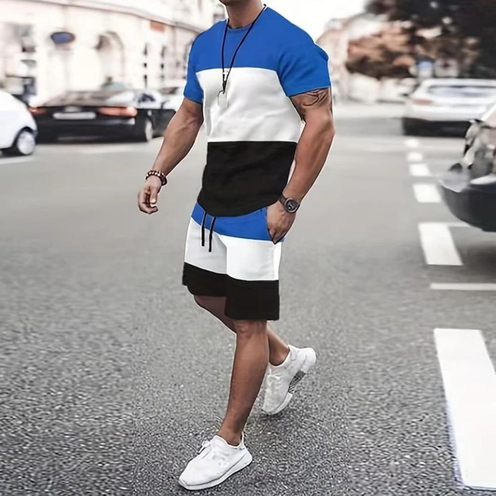 Summer Men's Casual Breathable Round Neck Sports T-shirt Y2K Shorts Outdoor Fashion Sports Two-piece Set