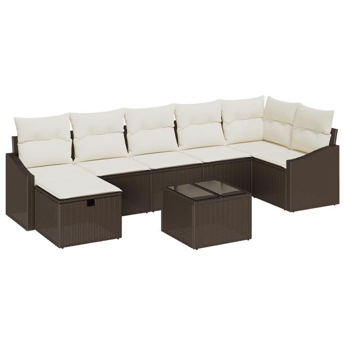 VidaXL Ensemble de canapé de jardin 8 pièces avec coussins Marron en Poly Rotin 3360639