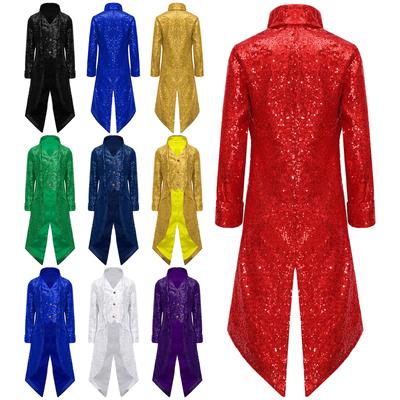 Boys Steampunk Role Play Jacket: Long Victorian Gothic Coat with Sequins, Perfect for Halloween, Cosplay & Themed Events