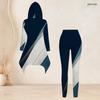 Women Plus Size Hooded Long Sleeve Radial Print High Low Top And Fitted Pants Two Piece Set
