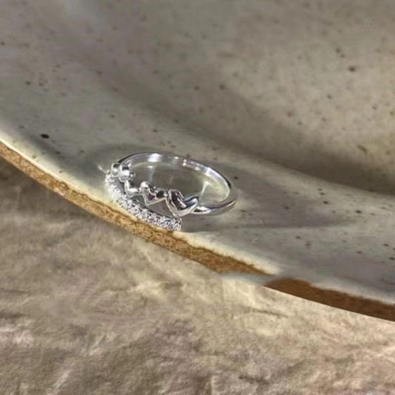 Sweet and Cool Style Love Drip Oil Ring Female Design Set Stacked with Unique Personality Open Ring Index Finger Ring