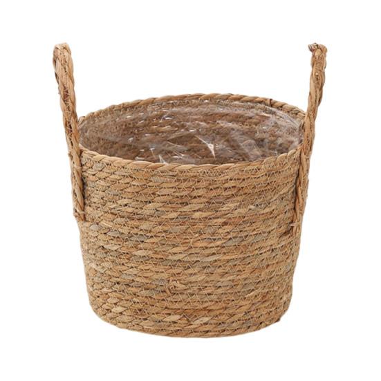 Wicker Planter Basket with Handles Indoor Outdoor Plants Rattan Woven Planter Pot Home Living Room Balcony Garden Round Decorative Flower Pot