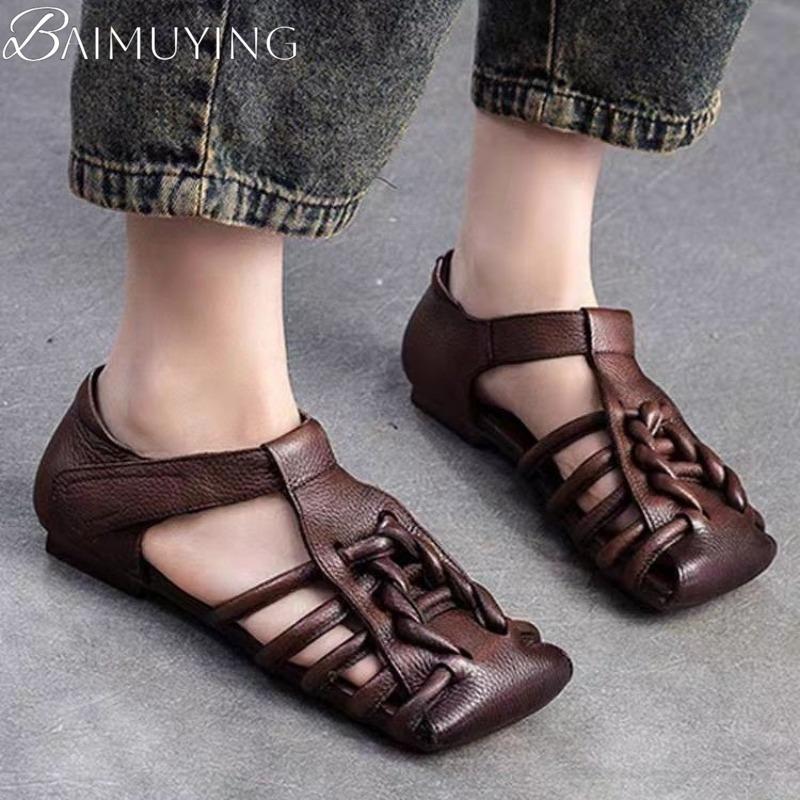 Fashion Women Flat Sandals Square Toe Loafers Sport Shoes Woman 2025 Trend Summer Casual Retro Soft Leather Shallow Designer Zapatillas