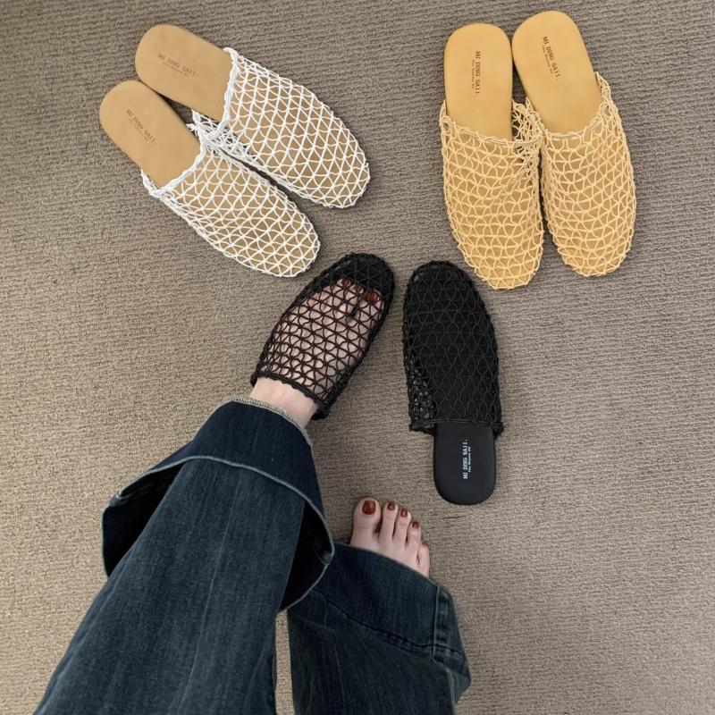 Fashion Fashion Women Fishing Net Sandals Summer New Round Toe Flat Shoes Simple Versatile Women's Slippers Comfort Non Slip Woman Shoes