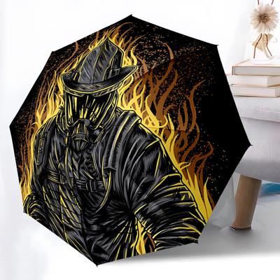 1pc Firefighter Flame Automatic Folding Umbrella - Compact 8-Rib Design, Durable Plastic & Iron, Lightweight for Outdoor Daily Use228