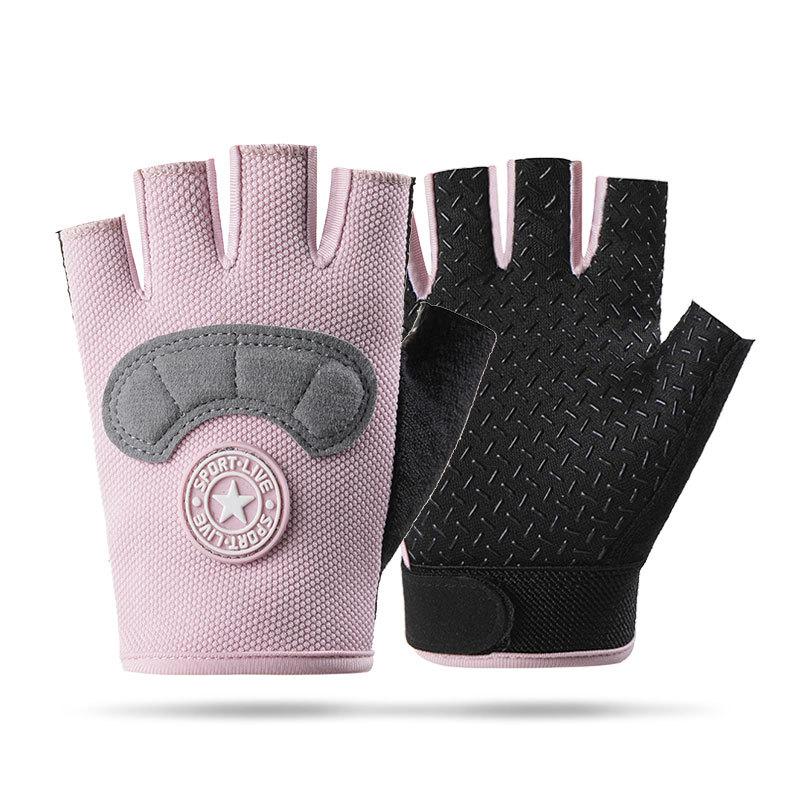 

Kids Half-Finger Gloves Unisex Summer Outdoor Cycling Fitness Gloves Anti-Slip Breathable Mesh Silicone Grip Riding Equipment M розовый