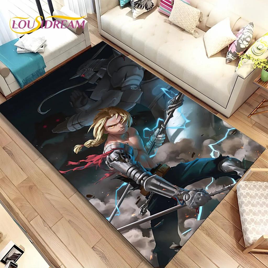 Anime Fullmetal Alchemist Kreslený Oblastní Koberec, Koberec pro Obývací Pokoj Ložnici Pohovku Rohožka Dekorace, Dětská Protiskluzová Podložka na Podlahu