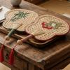 Ancient-Style Hand-Cranked Fan Embroidered Handmade Fan Traditional Decorative Straw Woven Fan Creative Summer Photography Props