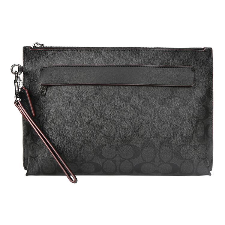 Coach Pouch Coated Canvas With Smooth Leather Wrist Bag Clutch Large Men's Charcoal Black Monogram 39763-N3A