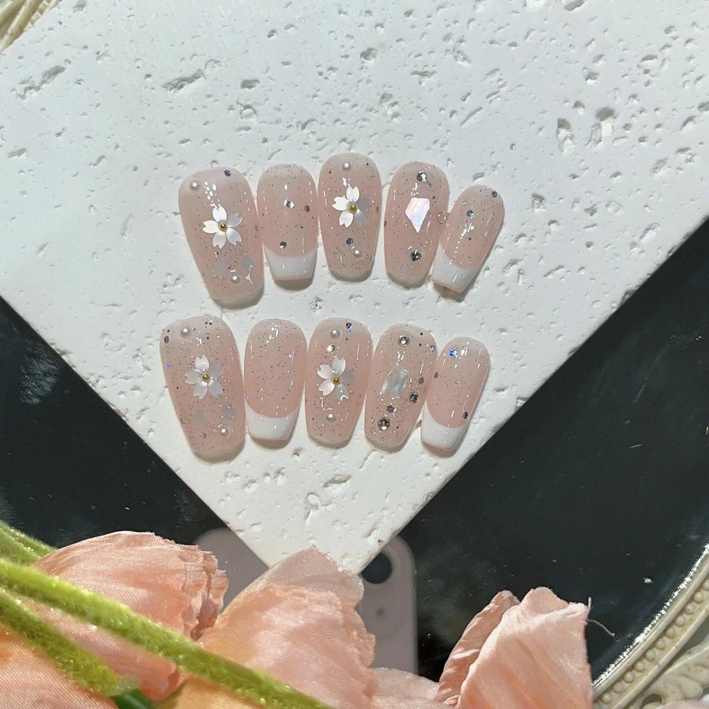 10 Pcs Blue Handmade Press On Nails Ballet Wearable Artificial False Nail Tips For Manicure And Nail Art Decoration