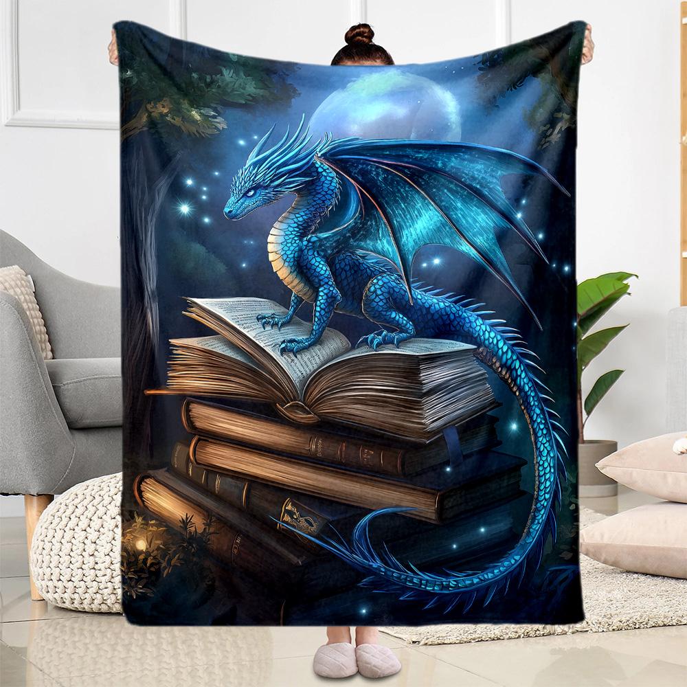 Dragon Reading Magic Book flannel,Lightweight,Flannel Blanket,Comfortable Blanket, Sofa Blanket, gift blankets,Holiday gift blanket Blankets