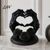 Hand Heart Gesture Sculpture 3D Printed Shape Skeleton Ornament, Gothic Rose Skull Statue Cool Ornaments for Home Decor, Unique Dark Romantic Desktop