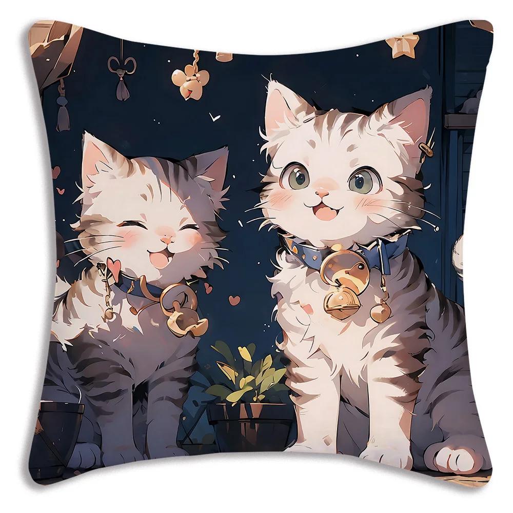 Kawaii Kreslený Roztomilá Kočka Herní Potahy na Polštáře Kreslený Dekorativní Potah na Polštář pro Domácí Pohovku s Potiskem Roztomilý Potah na Polštář