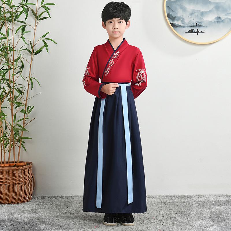 Hanfu Children's Traditional Costume: Boys' National Studies and Girls' Ancient Ruqun Tang Suit for School Performances.