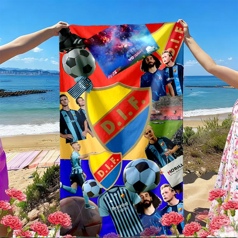 Djurgardens IF Print Beach Towel, Versatile Lightweight Absorbent Beach Towel for Pool Surf Yoga Bathroom, Perfect Birthday Holiday Gift