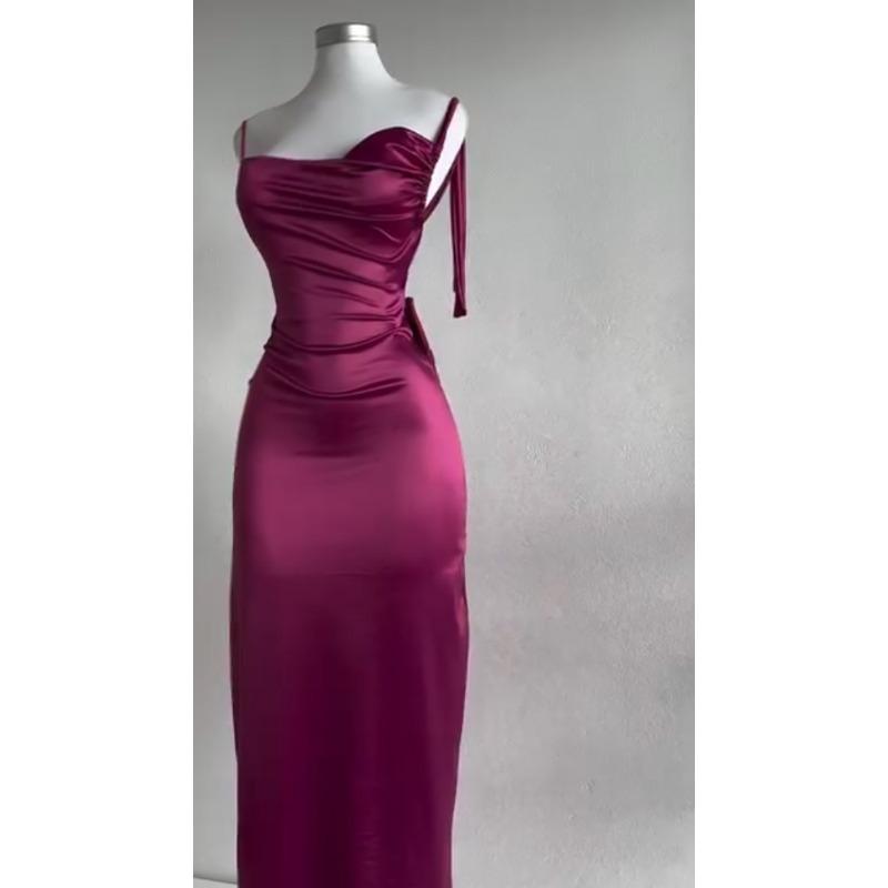 

New Elegant Backless Bow Tie Sexy Spaghetti Strap Dress Women Summer Bodycon Long Evening Party Dresses Fashion Lace-up Sleeveless Lady Clothing XL рожевий червоний колір