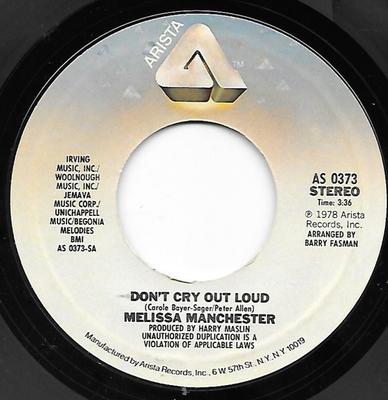 7-Zoll-Schallplatte MELISSA MANCHESTER - Don't Cry Out Loud / We Had This Ti AS0373 Arista 1978 US Rock Gebraucht