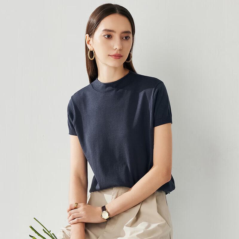 Women's Mulberry Silk Blend Short Sleeve Knit Top