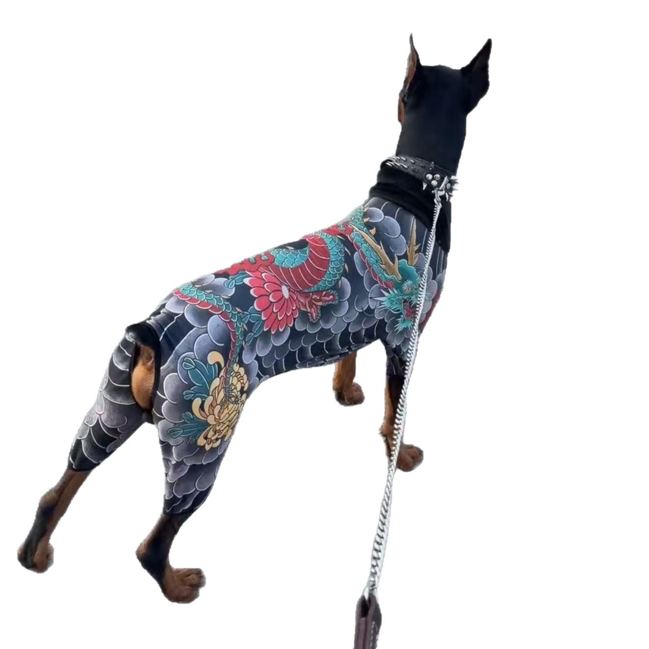 Pet Tattoo Print Four-Legged Jumpsuit, Unisex Dog Cat Clothes, Stylish Funny All Season Pet Outfit S size (suitable for back length 20cm )