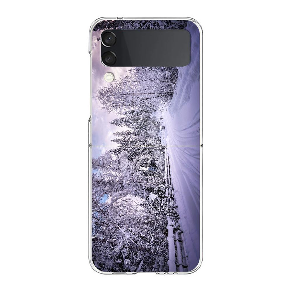 Winter Nature Snow Travel Art Phone Case For Samsung Galaxy Z Flip 3 4 5 Hard Folding PC Shell For Samsung Z Flip3 Clear Cover