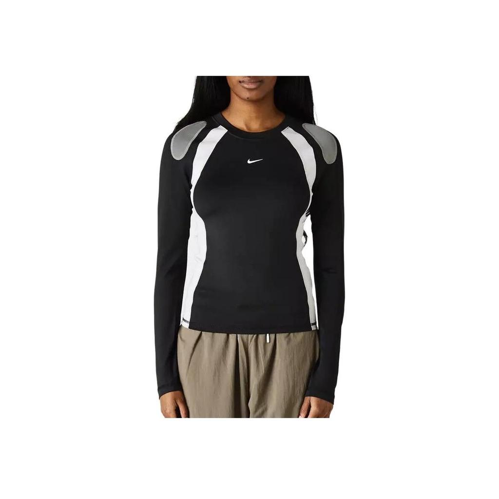 Nike Sportswear Color Block Logo Slim Fit Long Sleeve T-Shirt Women Tops Black DM6081-010