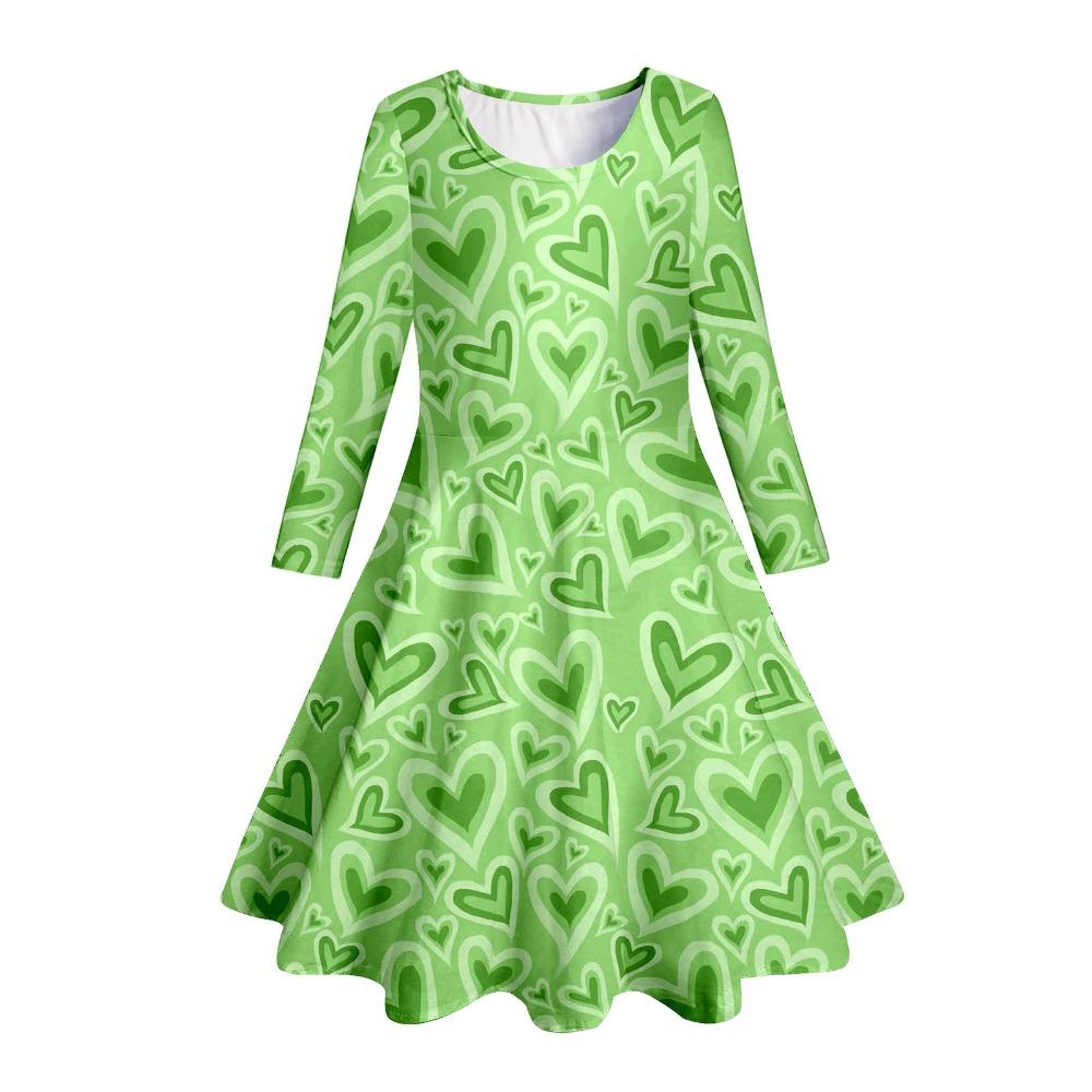 Girls' 3D Shamrock Dress Long Sleeve Summer Spring Vacation Daily Holiday Princess Beautiful Sweet Kids 4-12 Years Casual Dress A Line Dress