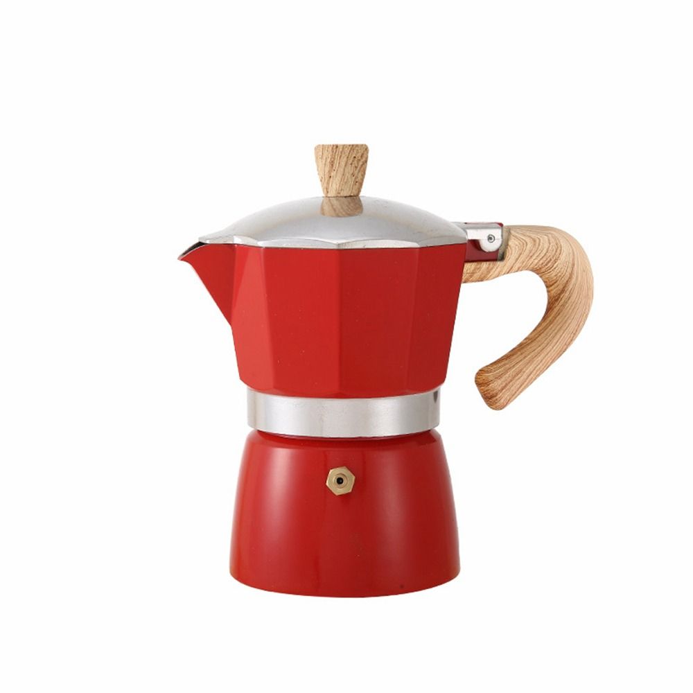 

Italian Vintage Gas Wooden Handle Manual Moka Pot Cafe Accessories Espresso Maker Brewing Tools 300ml червоний