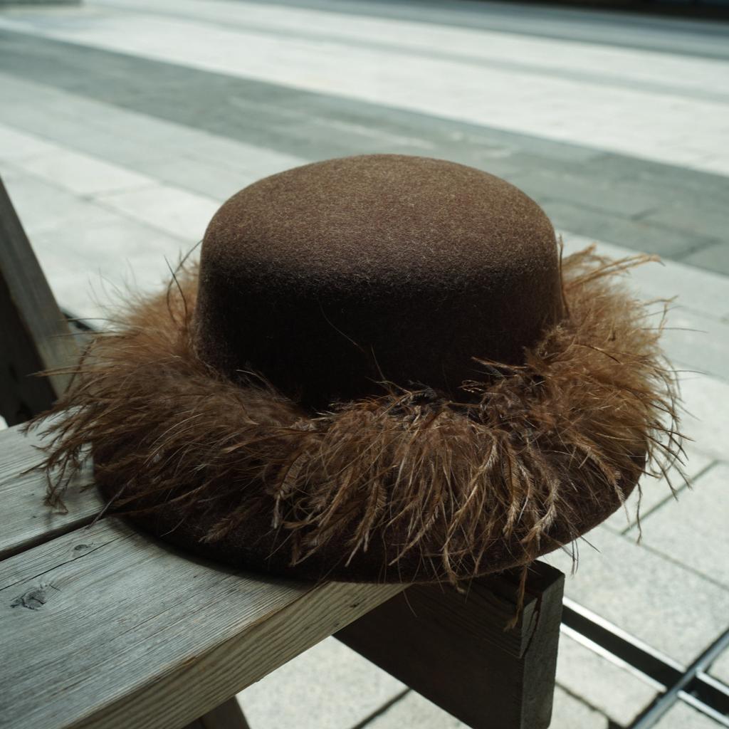 French Retro Hepburn Brown Coffee Woolen Top Hat Felt Hat Japanese Autumn And Winter Women'S Feather Warm Small Basin Hat