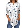 Camicia T-shirt da donna ampia con colletto a bottoni, stampa floreale vintage, maniche a tre quarti