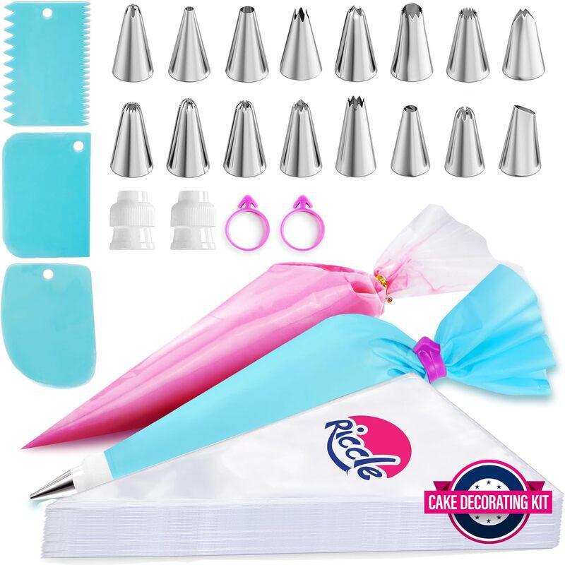 120-Piece Cake Decorating Set: Piping Tips, Disposable Piping Bags, Cream Scraper