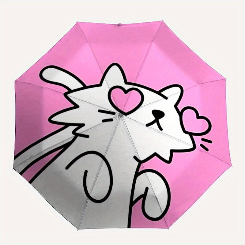 

1pc Cat Love HeartAutomatic Folding Umbrella, Portable & Foldable Design with 8 Ribs, Casual Outdoor Accessory yy250804228