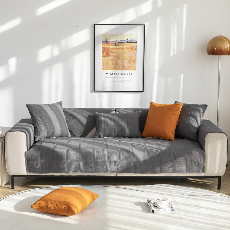 Four Seasons Universal Sanded Fabric Quilted Embroidered Sofa Cushion Modern Simple Solid Color Sofa Cushion Towel.
