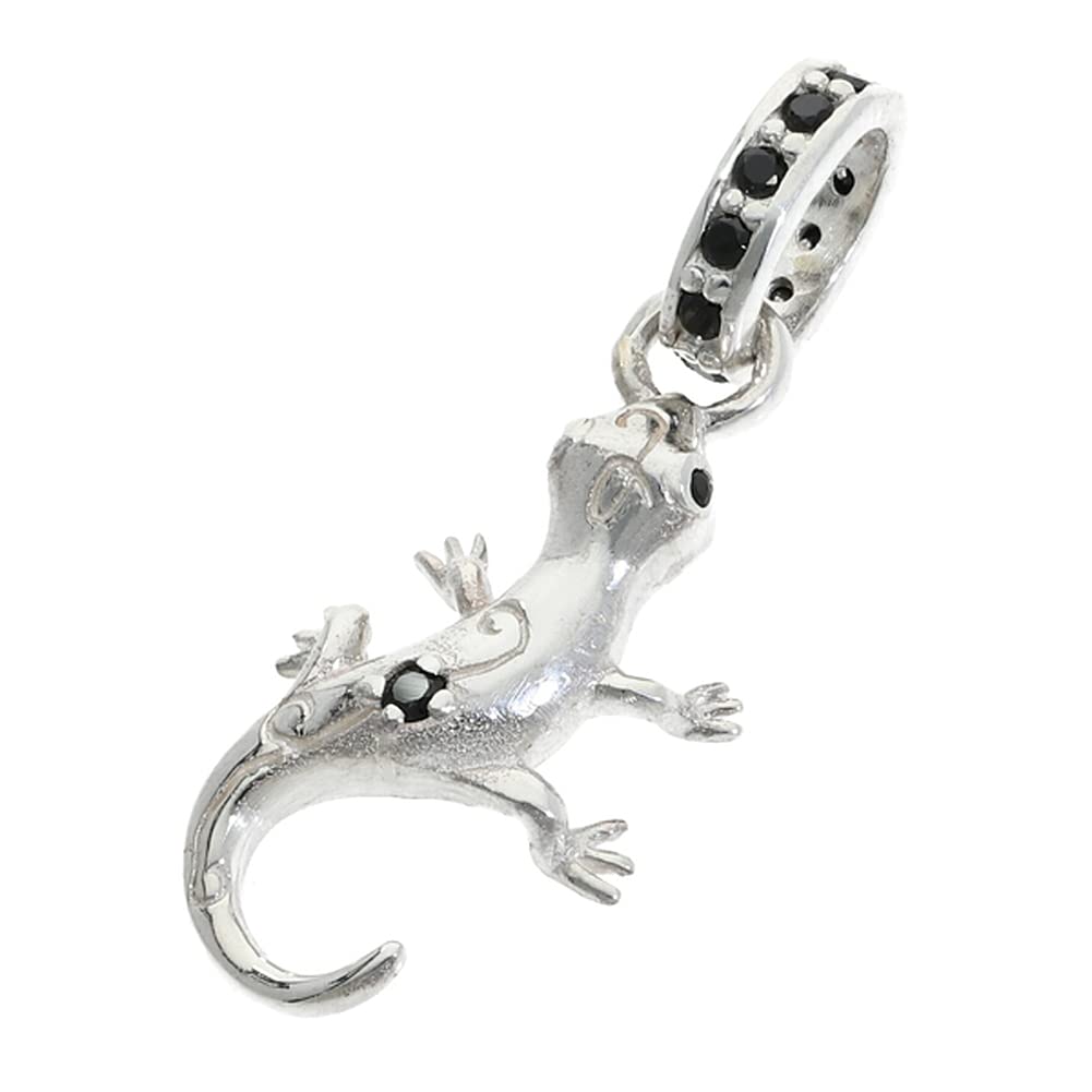 [Shinjuku Gin no Kura] Lizard Black Zirconia Pendant Necklace Charm (Chain Not Included) Silver 925 Reptile Newt Gecko