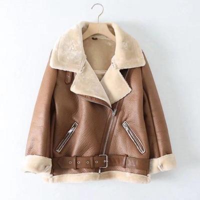 VAYLA Women's Fur Warm Jacket Autumn and Winter Fashion Lapel Long Sleeve Pocket Zipper Decoration Motorcycle Jacket