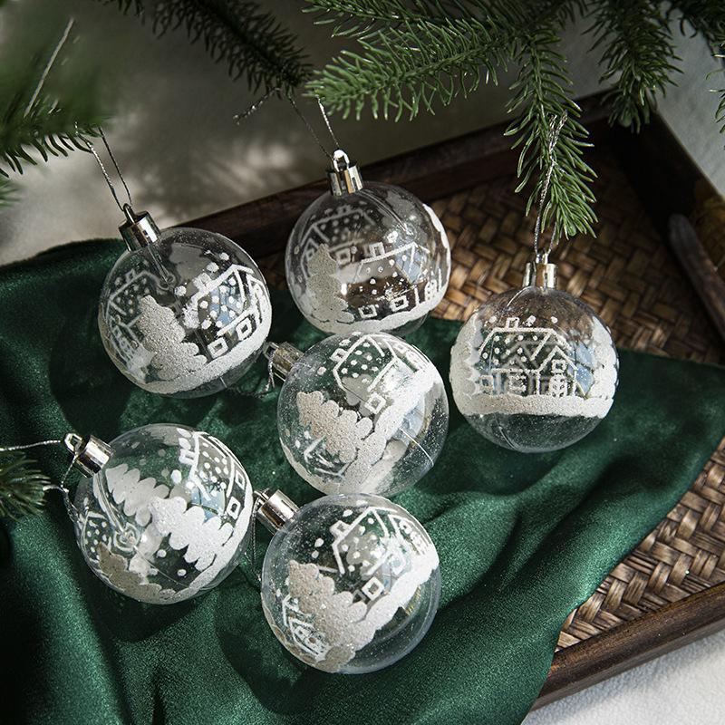 6 stuks 6cm Transparante Sneeuw Kerstballen Hangers voor Kerstboomversiering Heldere Kerstballen Hangende Ornamenten Kerstmis Navidad