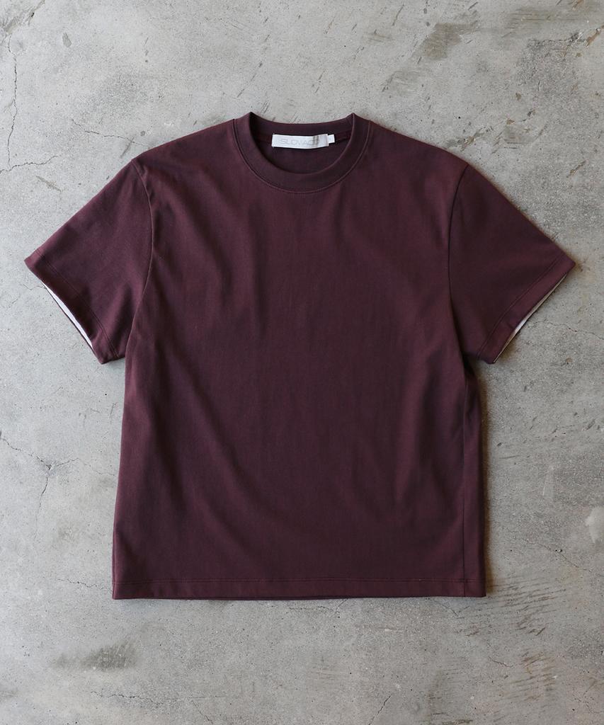 SLOWACID Sa Refined Flip-Cuff Semi-Crop Tee [Dark Plum]