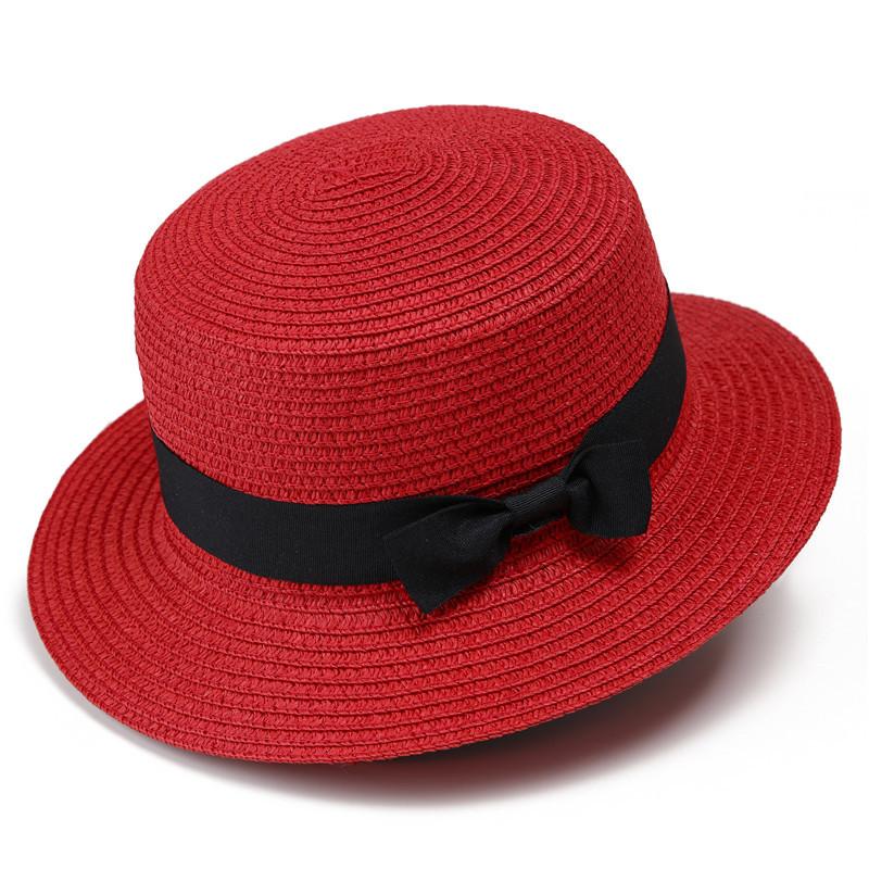 Parent-child straw hat women's summer British retro flat top small fresh top hat sunshade sunscreen beach hat travel tide