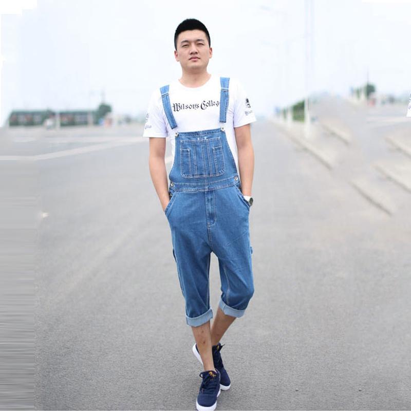 

Мужской джинсовый комбинезон большого размера на лямках, прямые брюки, светло-голубые шорты 50 светло-синий