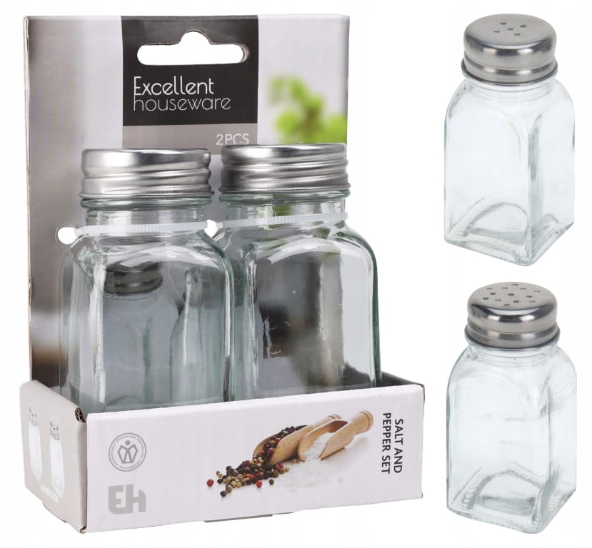 Salt and Pepper Shaker Set of Transparent Glass Spice Jars