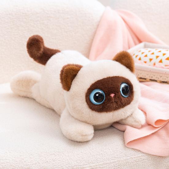 Cute Black Cat Plush Pillow Soft Siamese Kitten Stuffed Animal with PP Cotton Cuddly Bedroom Decor Birthday Gift for Girls Cat Lovers