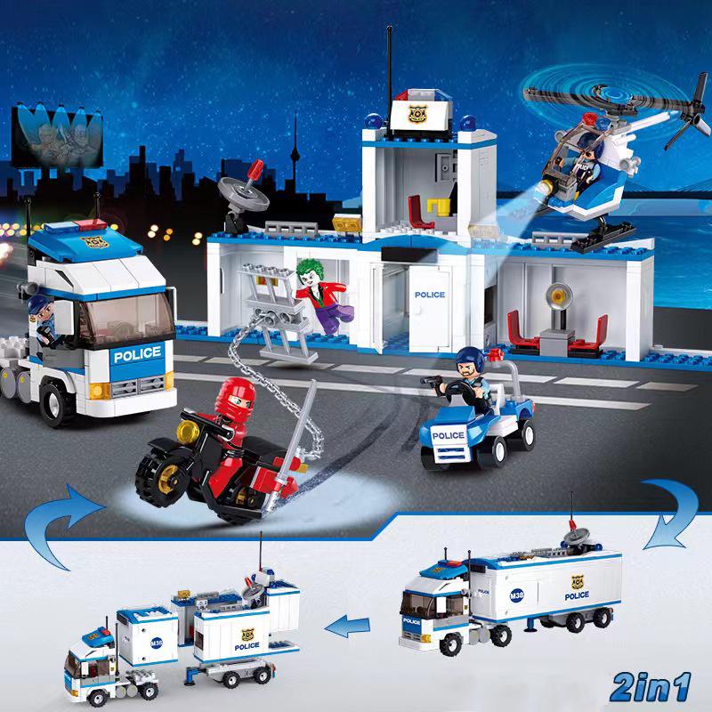 2 în 1 transformabil City Police 572 bucăți bloc de jucării cărămizi stația mobilă de comandă a poliției pentru copii băieți fete cadouri de aniversare