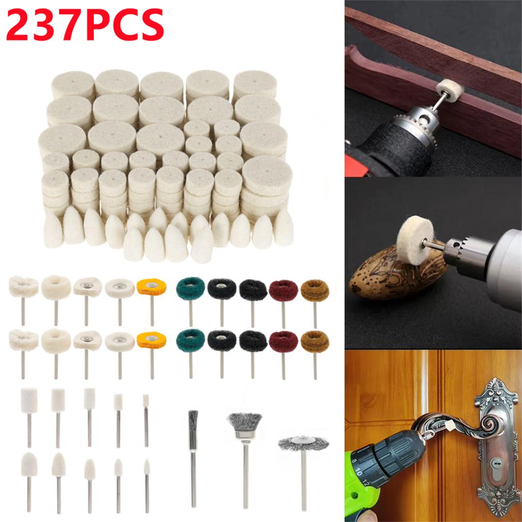 237pcs Wool Felt Polishing Wheel Cloth Buffing Disc Jewelry Mirror Sanding Pads Kit 1/8" Shank For Dremel Drill Rotary Tool