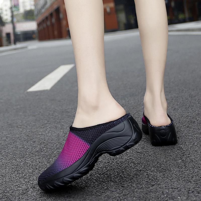Women's Backless Walking Sneakers Summer Slip-on Mule Shoes Closed Toe Slippers Height Increase Comfort Casual Traveltime Mule