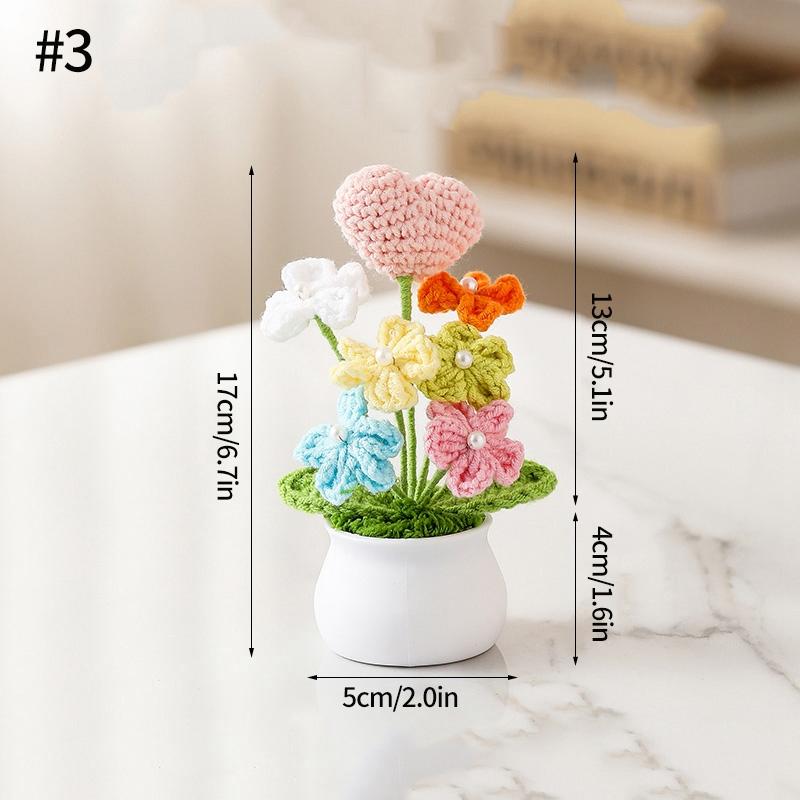 Ruční háčkování Malé rostliny v květináčích Roztomilá simulace květiny Interiér auta Kancelář Dekorace na plochu Umělé květinové dárky