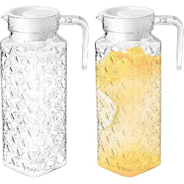 

Набор из 2 прозрачных пластиковых кувшинов с крышкой, не содержащих BPA, кувшин для воды, кувшин для чая, 1,1 л, кувшин для воды с ребристым дизайном, кувшин для холодильника с вентилируемой крышкой для горячего 1.1l Diamond Pot